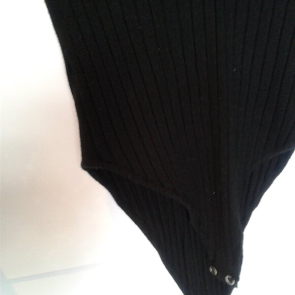 Woman-Black Lace up Rib Knit Bodysuit Long Sleeved Knit Bodysuit - - Picture 3 of 3